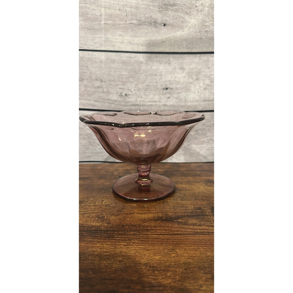 Vintage Amethyst Pedestal Glass Bowl Candy Dish